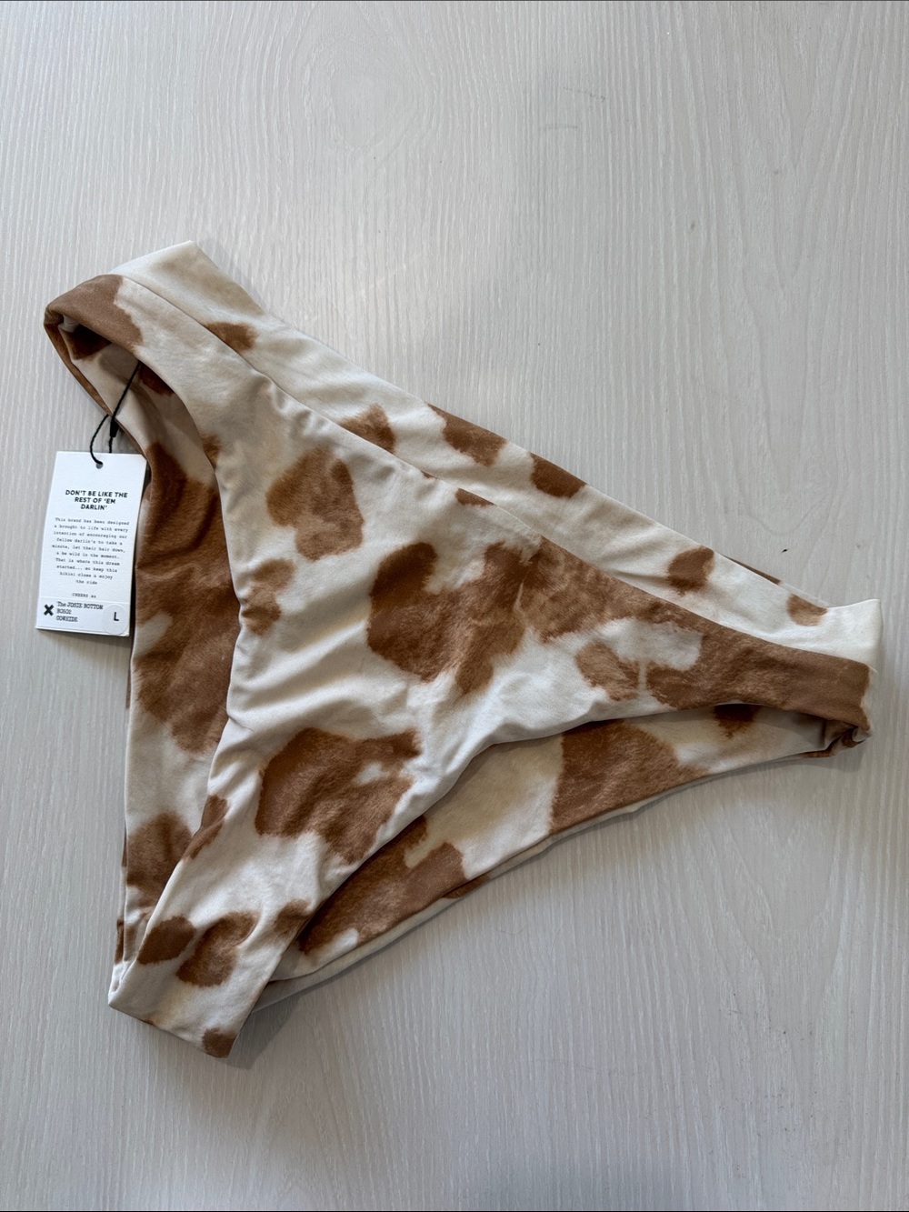 Darling Cow-Print Bikini Bottoms in Brown and Cream